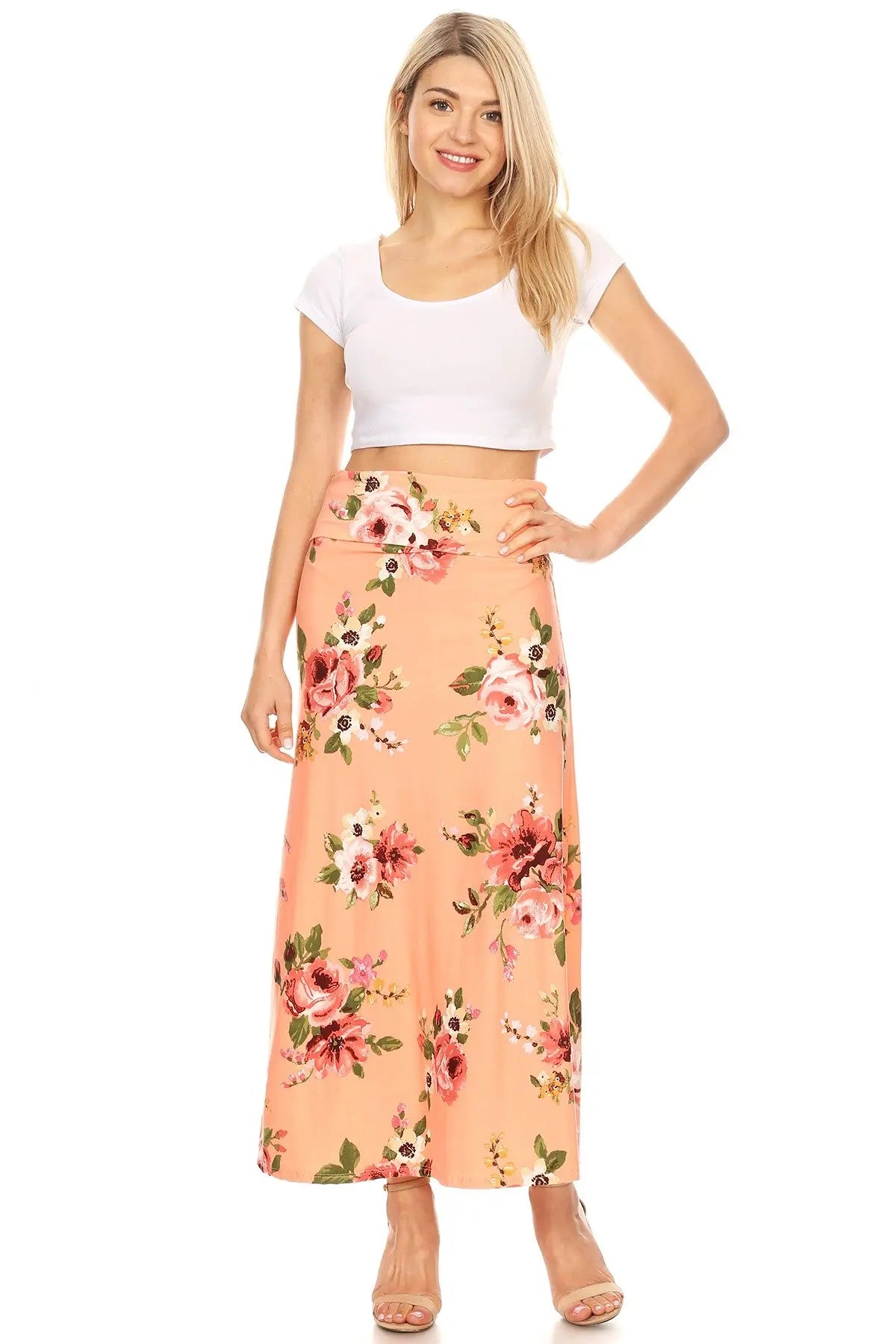 Women s Orange A line Maxi Floral Long Skirt l Blissfully