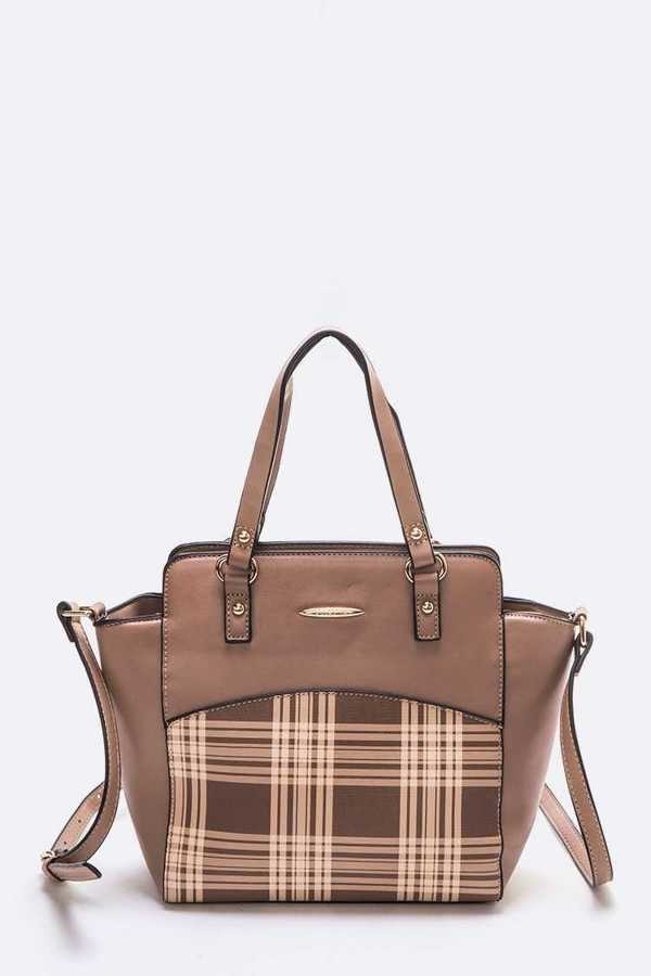 Brown Checkered Convertible Bag